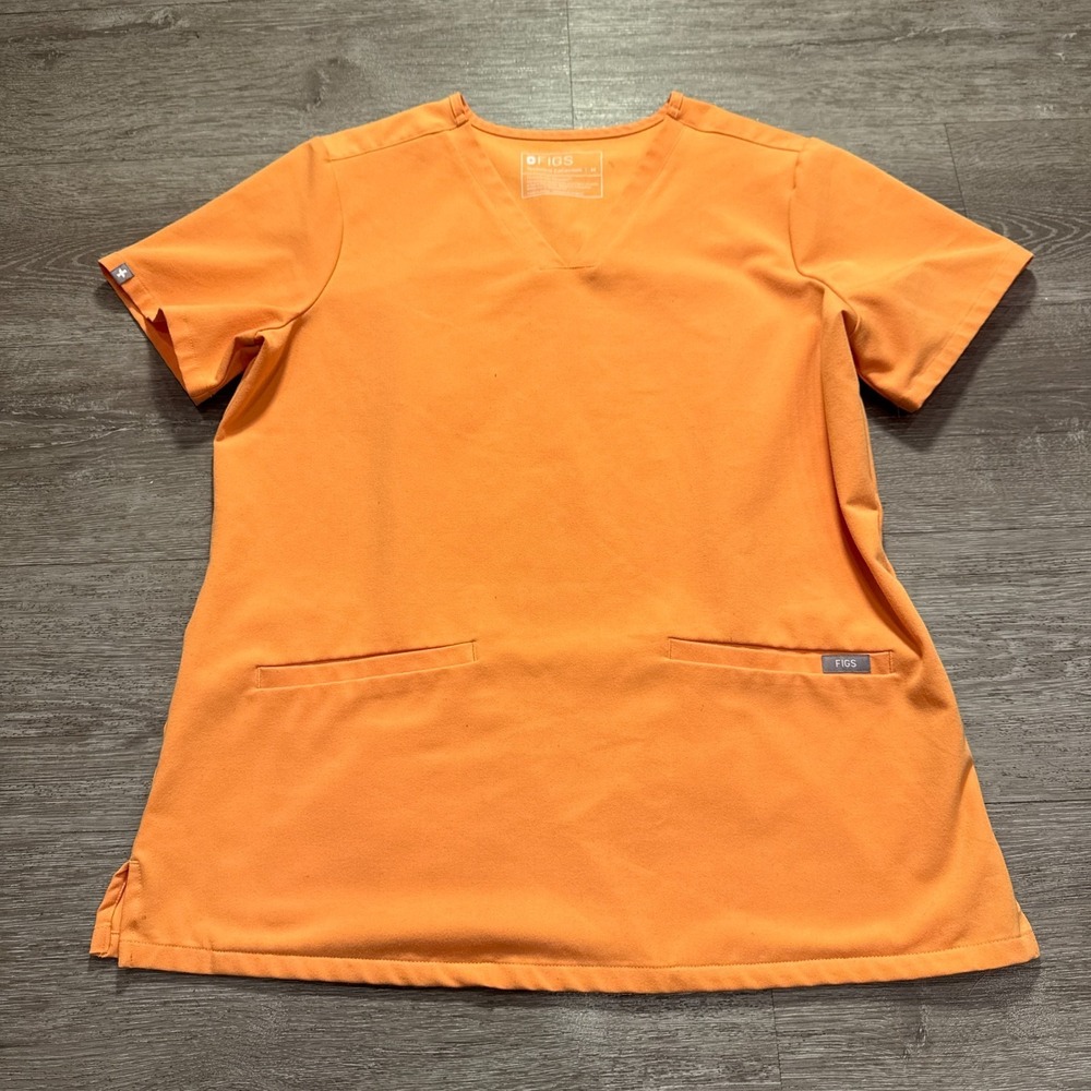 Figs Shirt Adult Medium Orange V Neck Pockets Technical Collection Performance